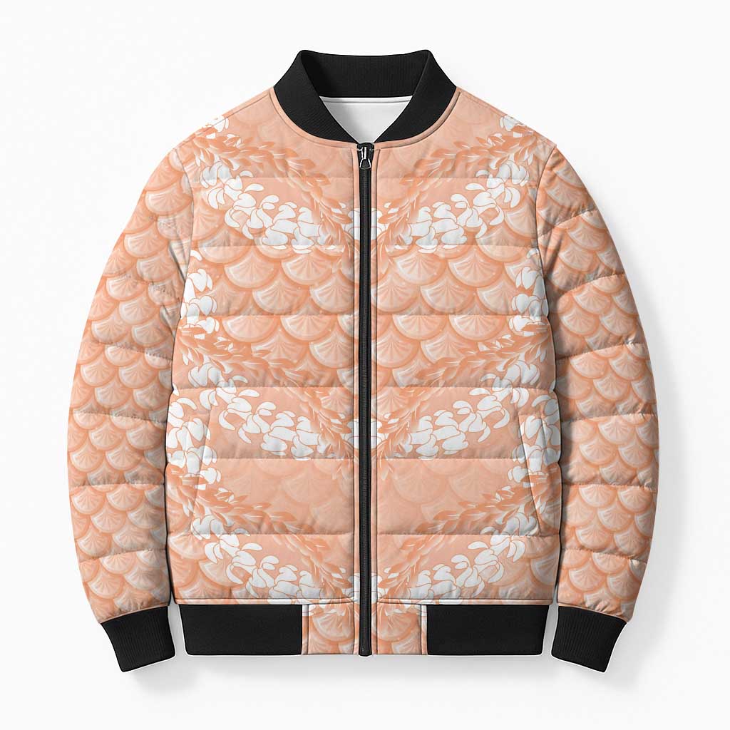 Apricot Mermaid Puakenikeni Maile Lei Bomber Puffer Jacket