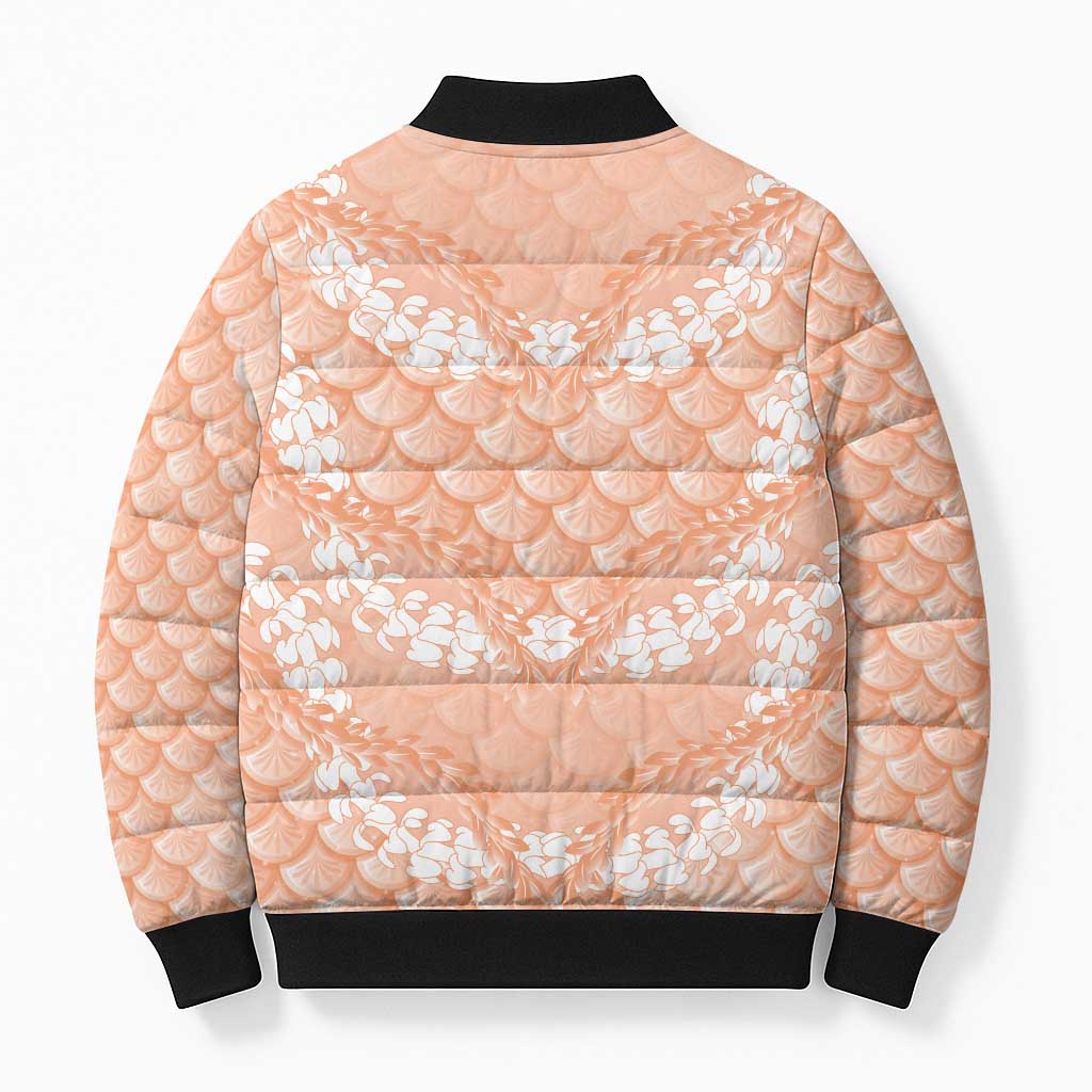 Apricot Mermaid Puakenikeni Maile Lei Bomber Puffer Jacket