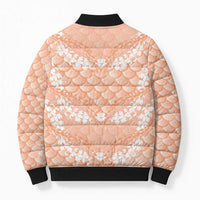 Apricot Mermaid Puakenikeni Maile Lei Bomber Puffer Jacket