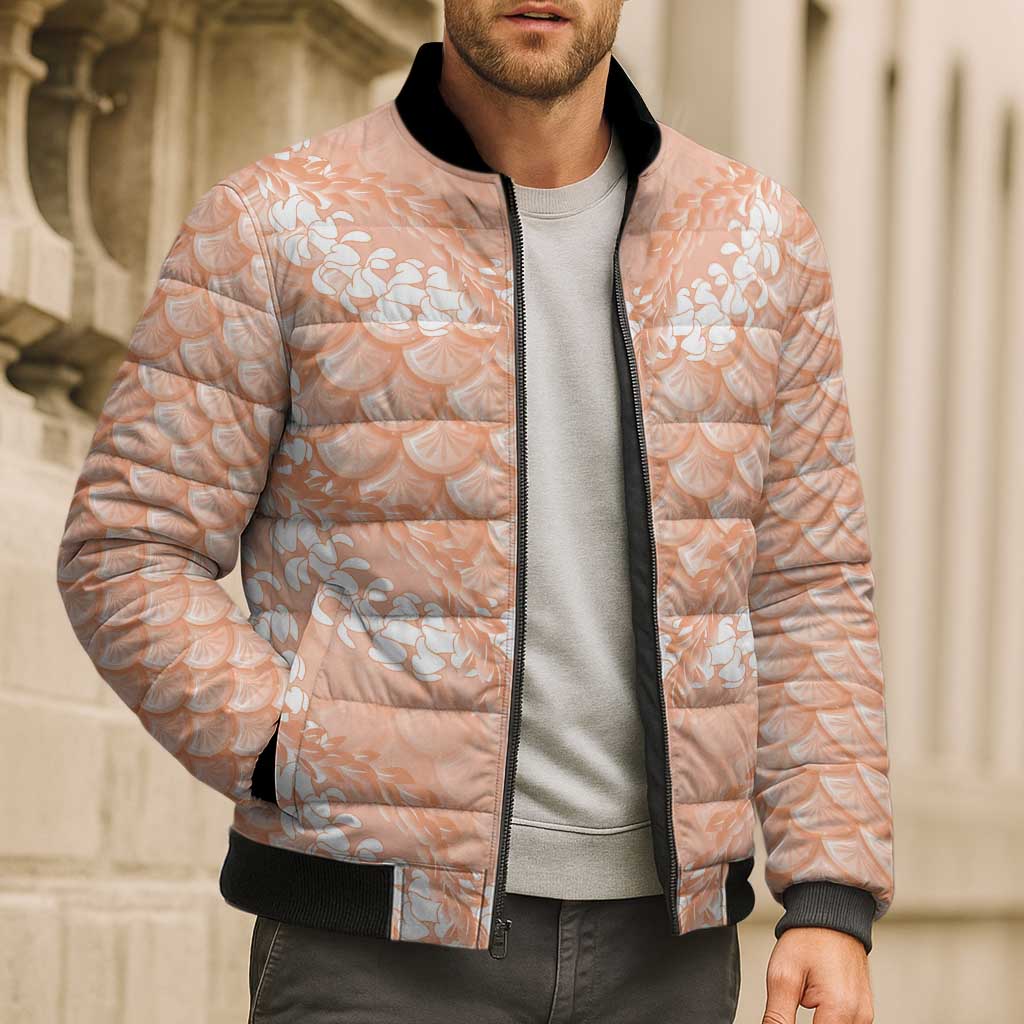 Apricot Mermaid Puakenikeni Maile Lei Bomber Puffer Jacket