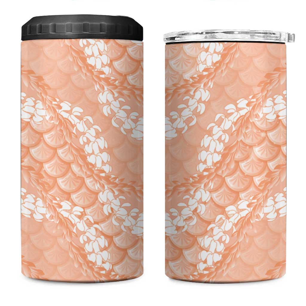 Apricot Mermaid Puakenikeni Maile Lei 4 in 1 Can Cooler Tumbler LT01 One Size: 16 oz Apricot - Polynesian Pride