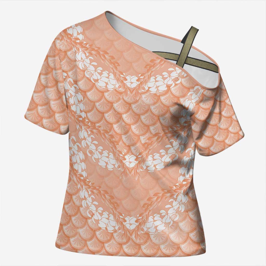 Apricot Mermaid Puakenikeni Maile Lei Cross Shoulder Shirt LT01 Female Apricot - Polynesian Pride
