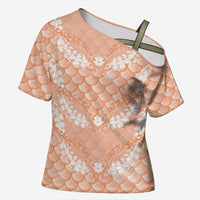Apricot Mermaid Puakenikeni Maile Lei Cross Shoulder Shirt LT01 Female Apricot - Polynesian Pride