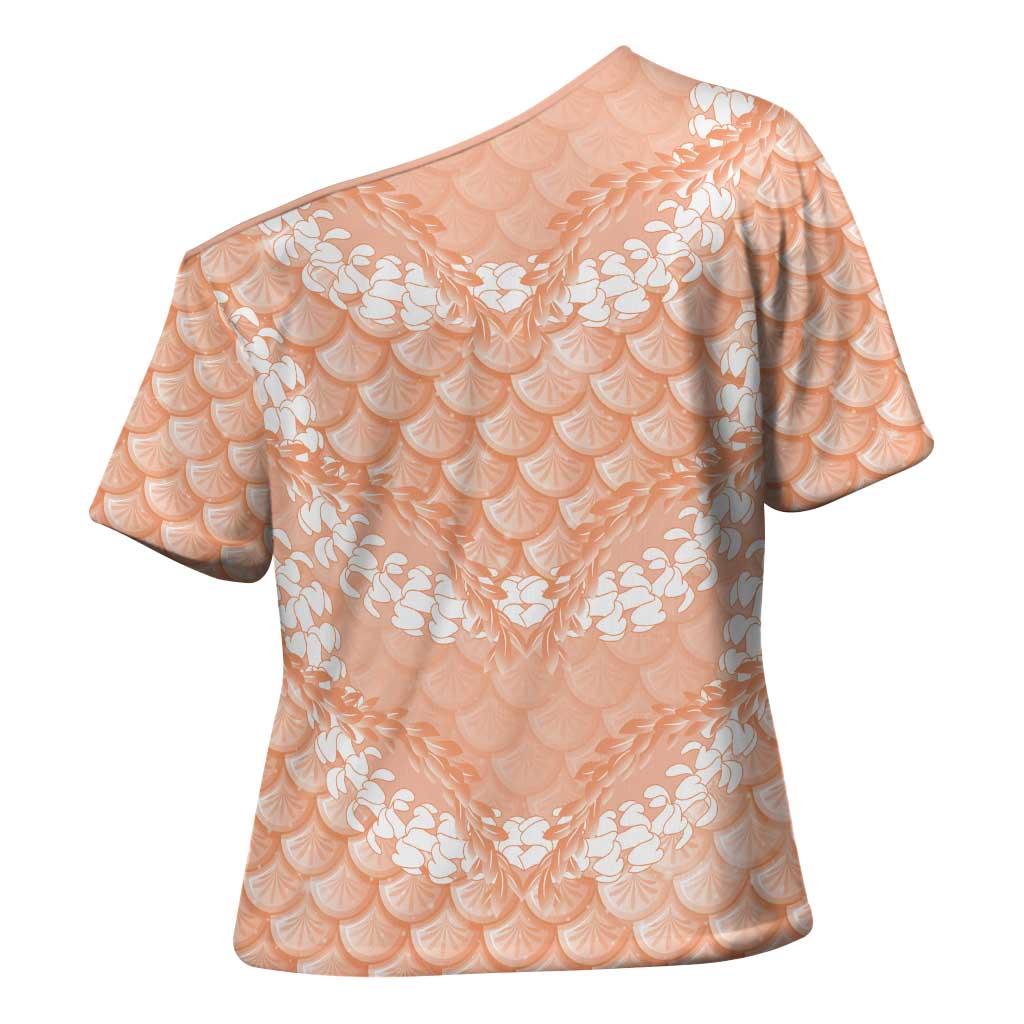 Apricot Mermaid Puakenikeni Maile Lei Cross Shoulder Shirt LT01 - Polynesian Pride