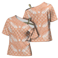 Apricot Mermaid Puakenikeni Maile Lei Cross Shoulder Shirt LT01 - Polynesian Pride
