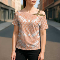 Apricot Mermaid Puakenikeni Maile Lei Cross Shoulder Shirt LT01 - Polynesian Pride