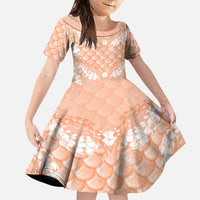 Apricot Mermaid Puakenikeni Maile Lei Family Matching Long Sleeve Bodycon Dress and Hawaiian Shirt LT01 Daughter's Dress Apricot - Polynesian Pride