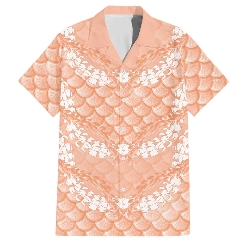 Apricot Mermaid Puakenikeni Maile Lei Family Matching Long Sleeve Bodycon Dress and Hawaiian Shirt LT01 Dad's Shirt - Short Sleeve Apricot - Polynesian Pride