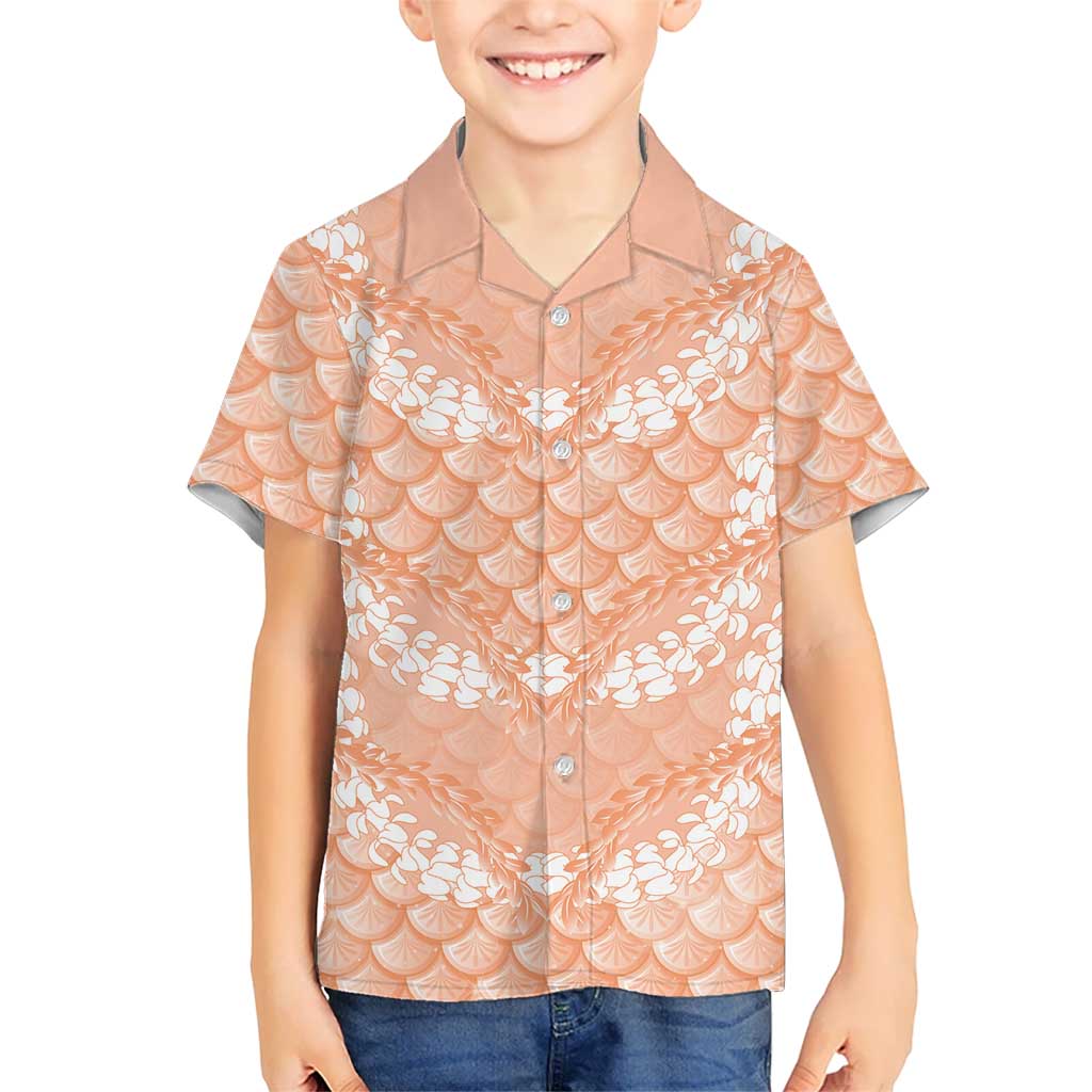 Apricot Mermaid Puakenikeni Maile Lei Family Matching Long Sleeve Bodycon Dress and Hawaiian Shirt LT01 Son's Shirt Apricot - Polynesian Pride