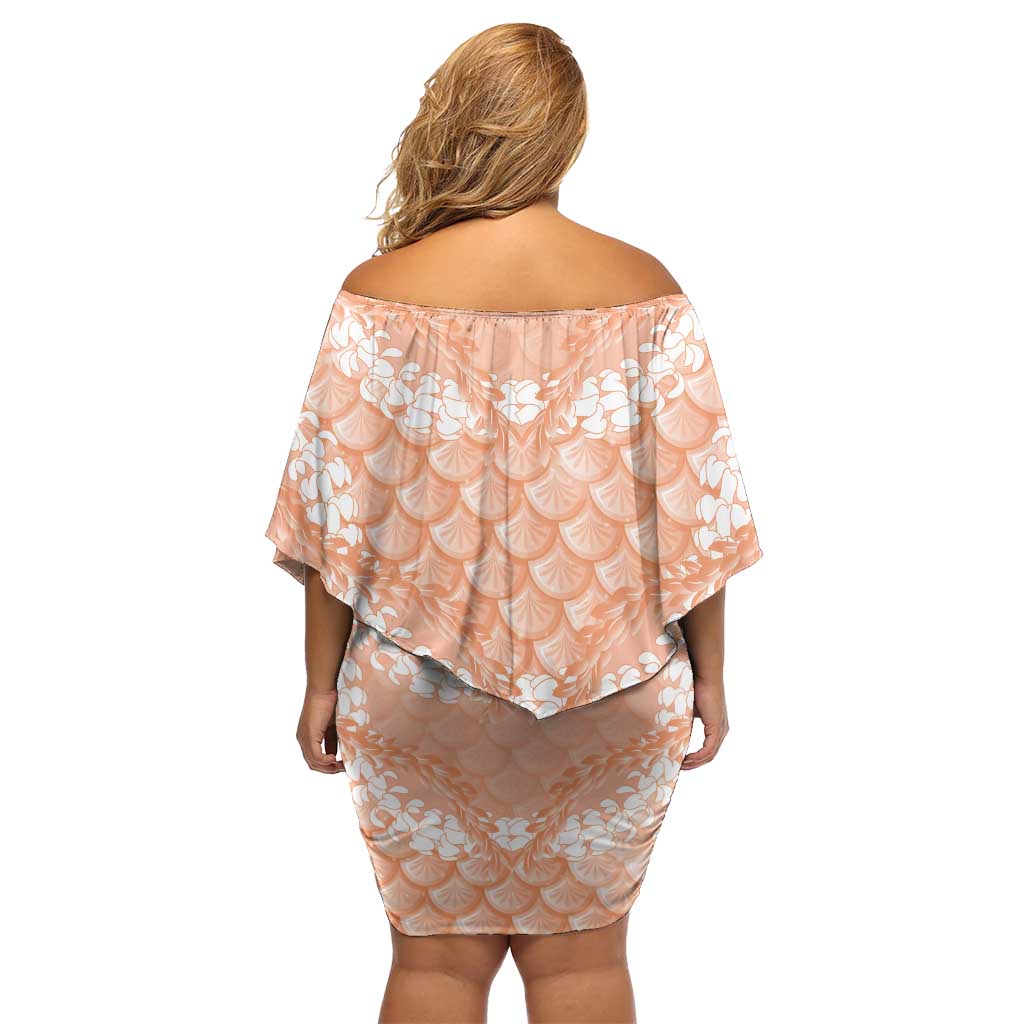 Apricot Mermaid Puakenikeni Maile Lei Family Matching Off Shoulder Short Dress and Hawaiian Shirt
