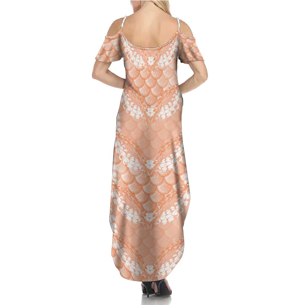 Apricot Mermaid Puakenikeni Maile Lei Family Matching Summer Maxi Dress and Hawaiian Shirt
