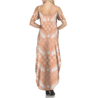 Apricot Mermaid Puakenikeni Maile Lei Family Matching Summer Maxi Dress and Hawaiian Shirt