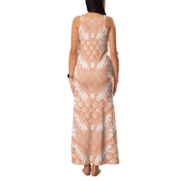 Apricot Mermaid Puakenikeni Maile Lei Family Matching Tank Maxi Dress and Hawaiian Shirt
