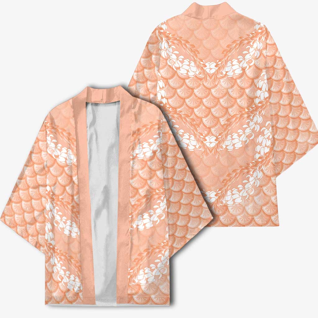 Apricot Mermaid Puakenikeni Maile Lei Kimono