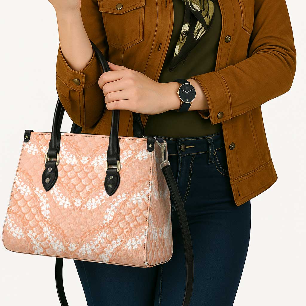 Apricot Mermaid Puakenikeni Maile Lei Leather Bag