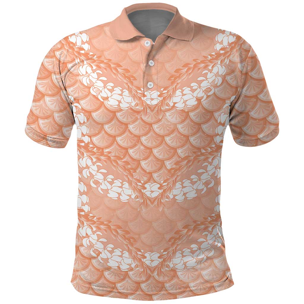 Apricot Mermaid Puakenikeni Maile Lei Polo Shirt LT01 Apricot - Polynesian Pride