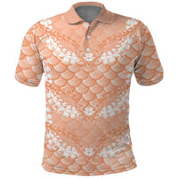 Apricot Mermaid Puakenikeni Maile Lei Polo Shirt LT01 Apricot - Polynesian Pride
