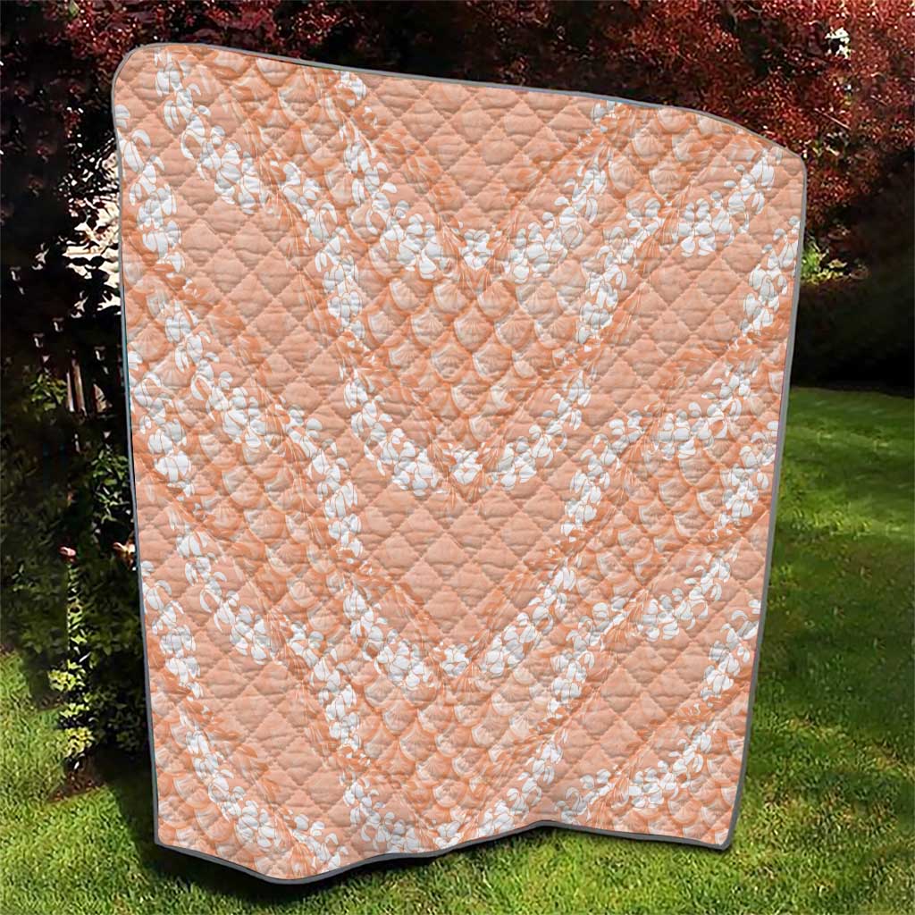 Apricot Mermaid Puakenikeni Maile Lei Quilt