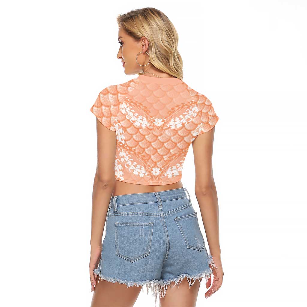 Apricot Mermaid Puakenikeni Maile Lei Raglan Cropped T Shirt