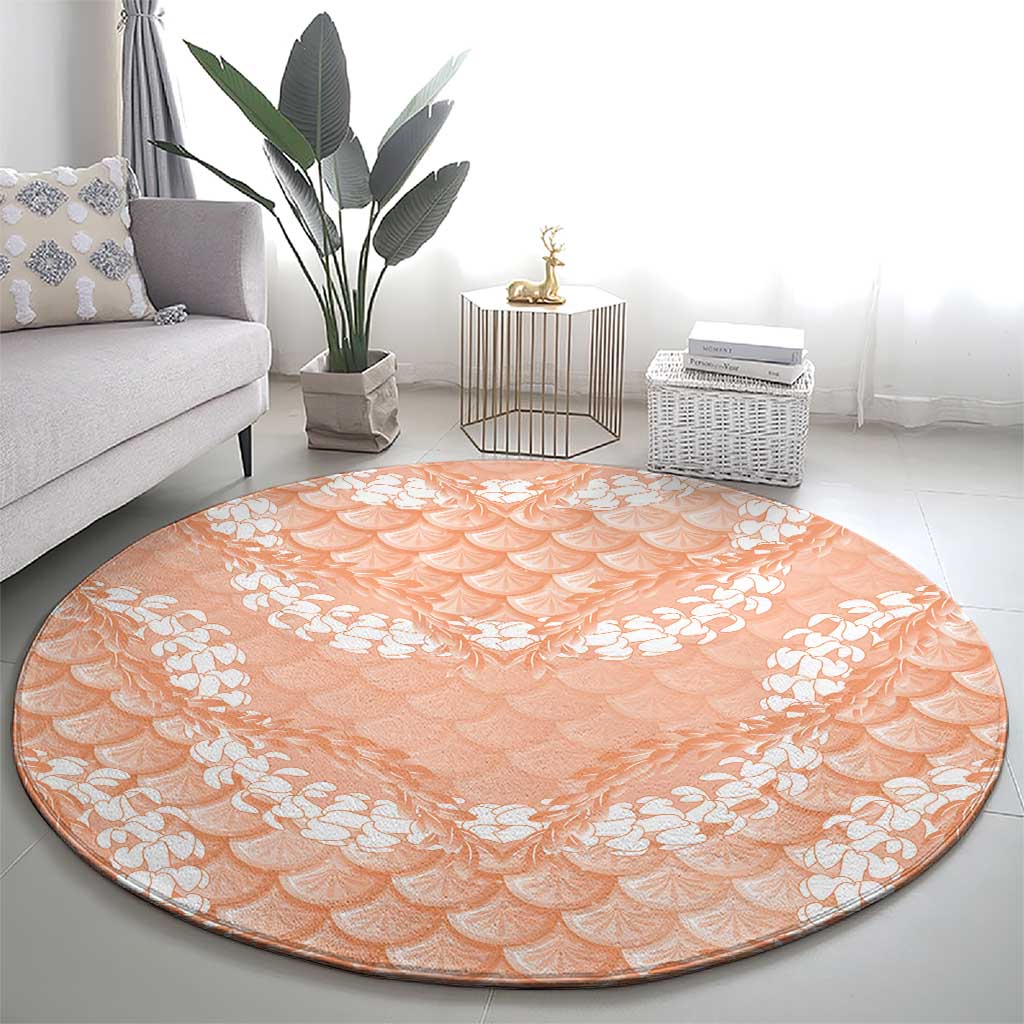 Apricot Mermaid Puakenikeni Maile Lei Round Carpet