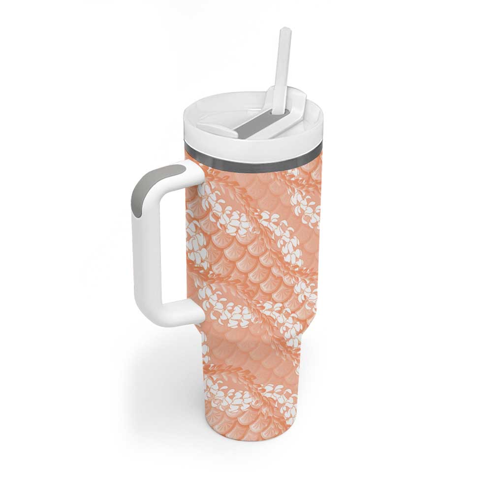 Apricot Mermaid Puakenikeni Maile Lei Tumbler With Handle