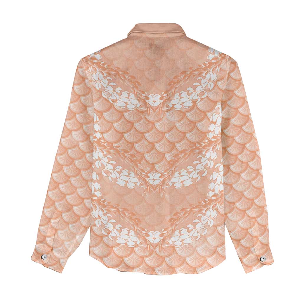 Apricot Mermaid Puakenikeni Maile Lei Women Casual Shirt