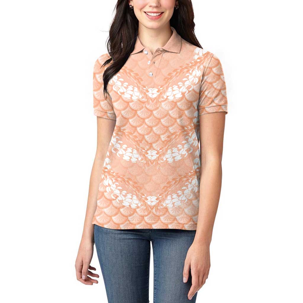 Apricot Mermaid Puakenikeni Maile Lei Women Polo Shirt