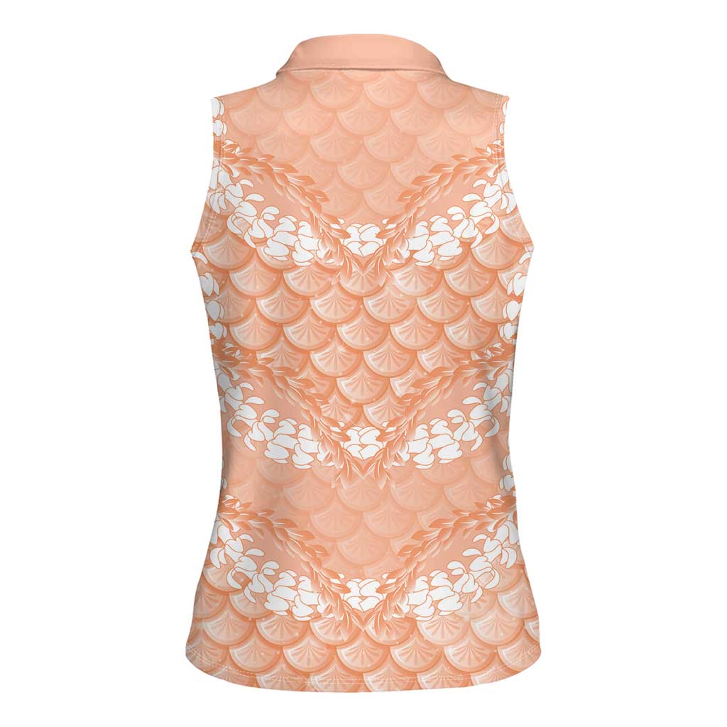 Apricot Mermaid Puakenikeni Maile Lei Women Sleeveless Polo Shirt