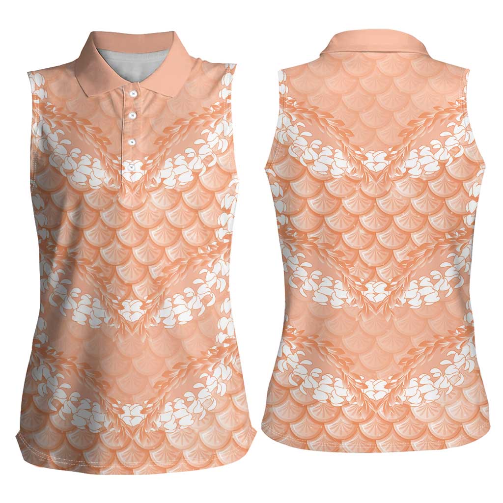 Apricot Mermaid Puakenikeni Maile Lei Women Sleeveless Polo Shirt