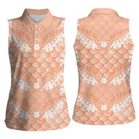Apricot Mermaid Puakenikeni Maile Lei Women Sleeveless Polo Shirt