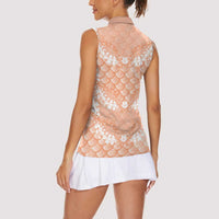 Apricot Mermaid Puakenikeni Maile Lei Women Sleeveless Polo Shirt