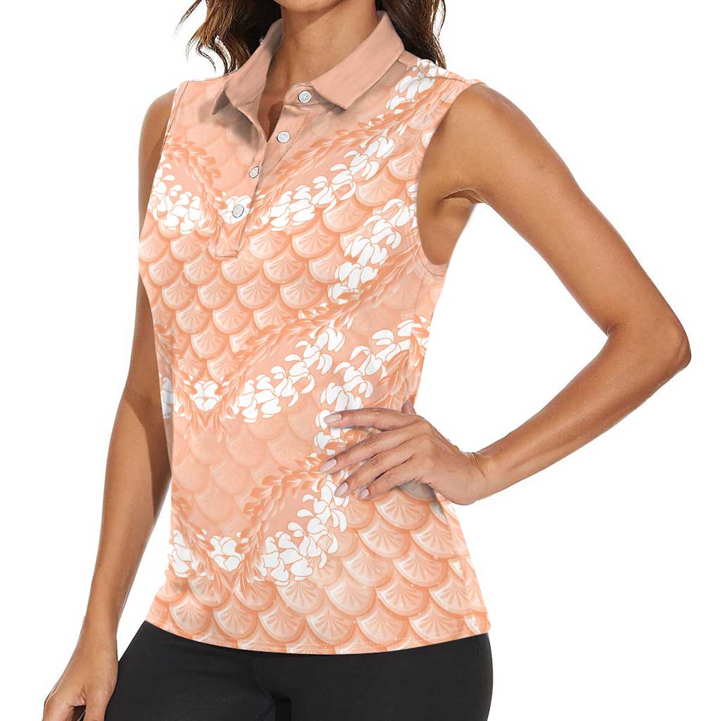 Apricot Mermaid Puakenikeni Maile Lei Women Sleeveless Polo Shirt