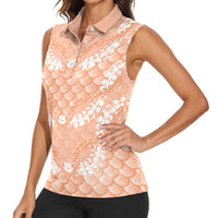 Apricot Mermaid Puakenikeni Maile Lei Women Sleeveless Polo Shirt