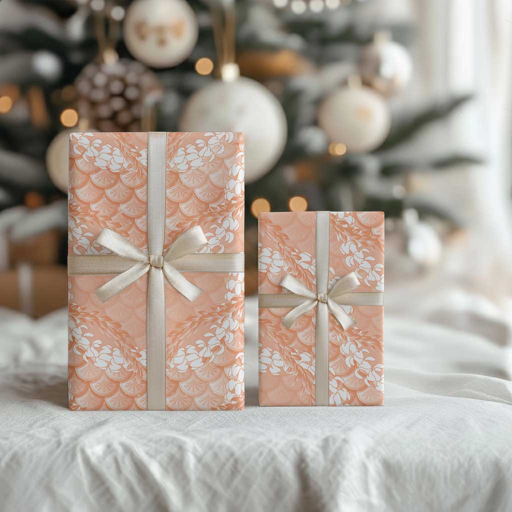 Apricot Mermaid Puakenikeni Maile Lei Wrapping Paper