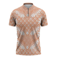 Apricot Mermaid Puakenikeni Maile Lei Zipper Polo Shirt