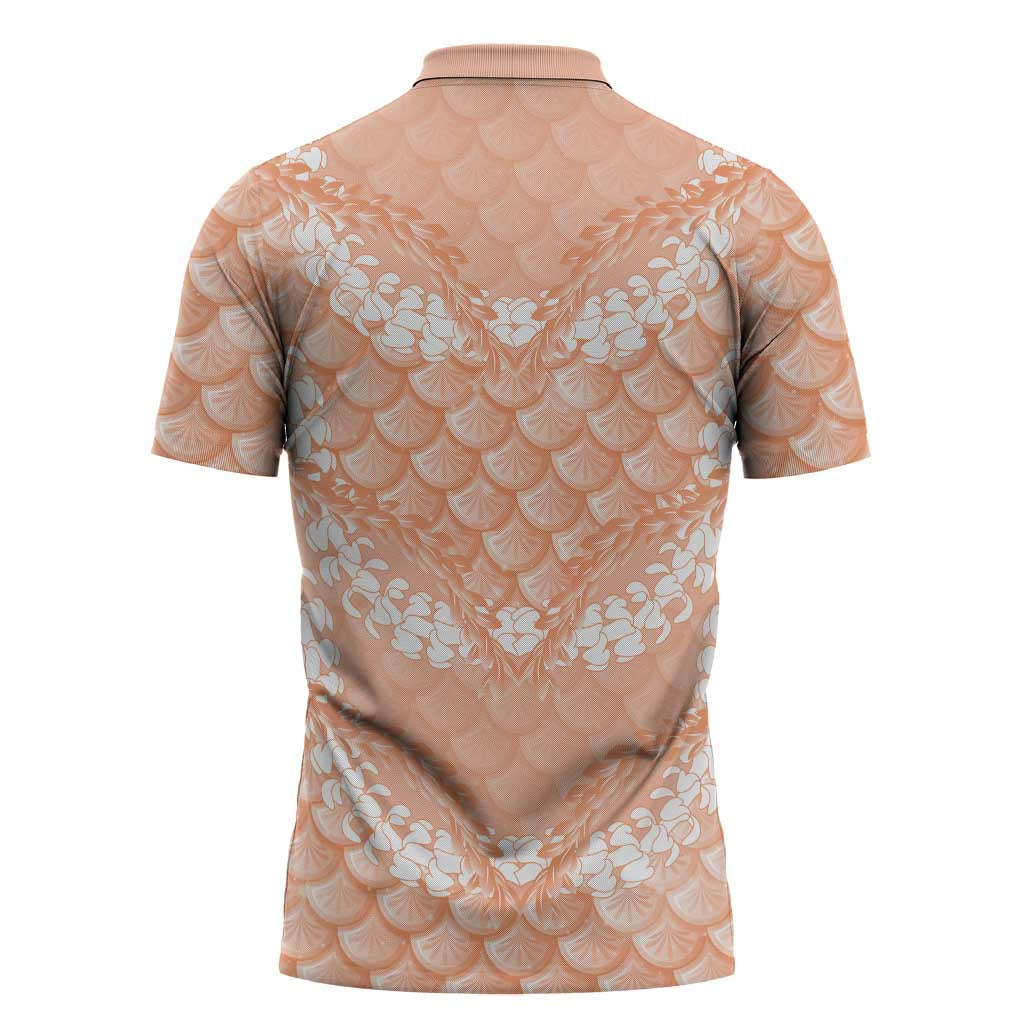 Apricot Mermaid Puakenikeni Maile Lei Zipper Polo Shirt