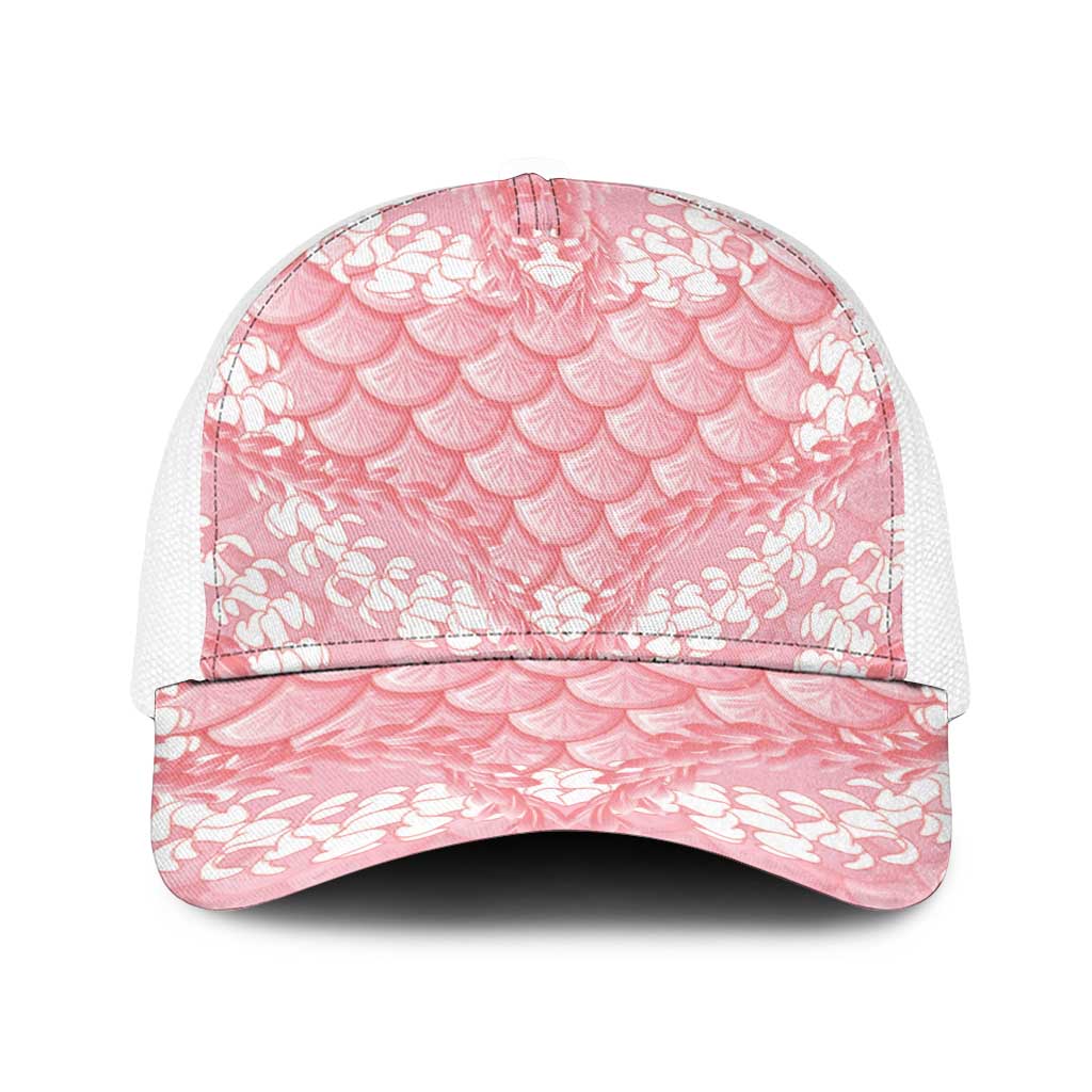 Soft Pink Mermaid Puakenikeni Maile Lei Baseball Net Cap