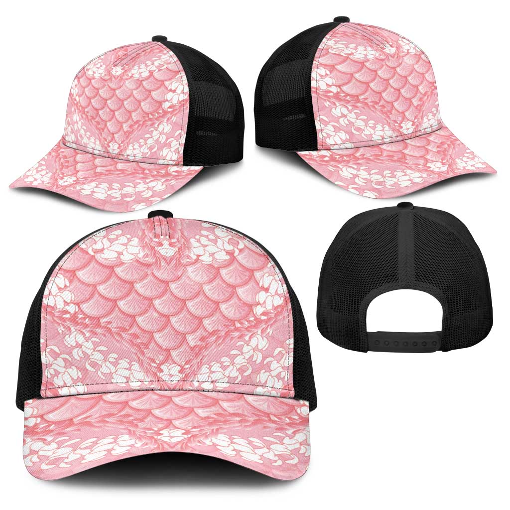 Soft Pink Mermaid Puakenikeni Maile Lei Baseball Net Cap