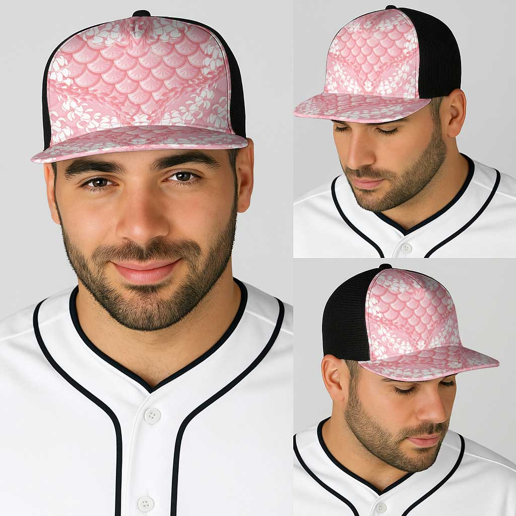 Soft Pink Mermaid Puakenikeni Maile Lei Baseball Net Cap