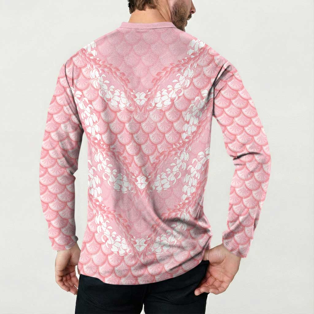 Soft Pink Mermaid Puakenikeni Maile Lei Button Sweatshirt