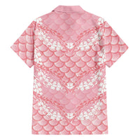 Soft Pink Mermaid Puakenikeni Maile Lei Family Matching Off Shoulder Maxi Dress and Hawaiian Shirt