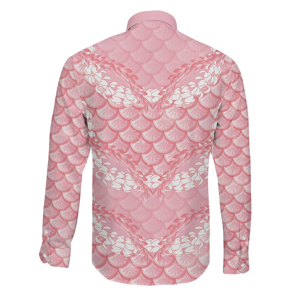 Soft Pink Mermaid Puakenikeni Maile Lei Family Matching Off Shoulder Maxi Dress and Hawaiian Shirt