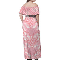 Soft Pink Mermaid Puakenikeni Maile Lei Family Matching Off Shoulder Maxi Dress and Hawaiian Shirt