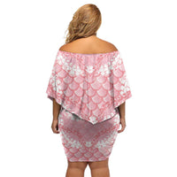 Soft Pink Mermaid Puakenikeni Maile Lei Family Matching Off Shoulder Short Dress and Hawaiian Shirt