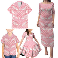 Soft Pink Mermaid Puakenikeni Maile Lei Family Matching Puletasi and Hawaiian Shirt