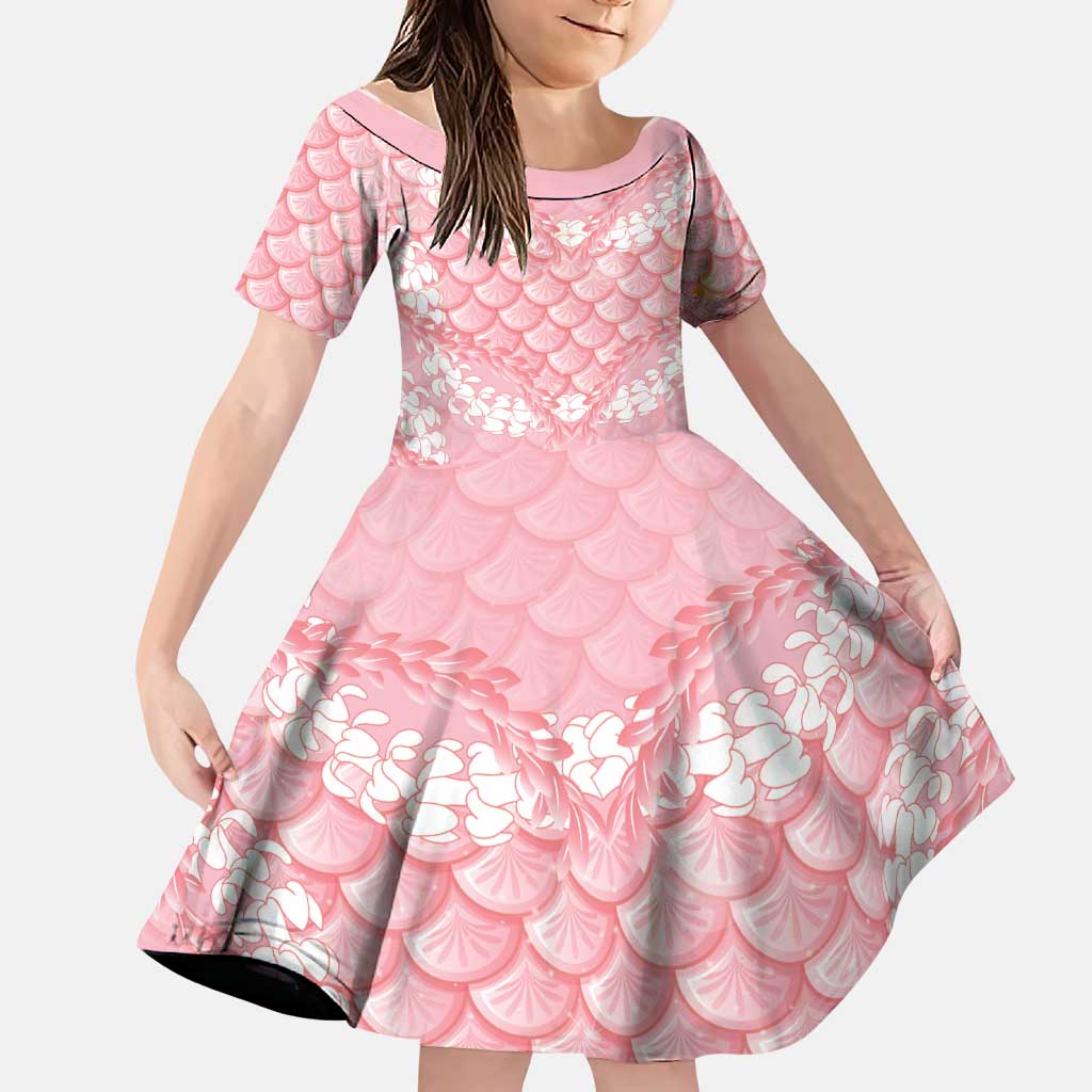 Soft Pink Mermaid Puakenikeni Maile Lei Family Matching Summer Maxi Dress and Hawaiian Shirt
