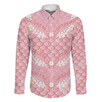 Soft Pink Mermaid Puakenikeni Maile Lei Family Matching Summer Maxi Dress and Hawaiian Shirt