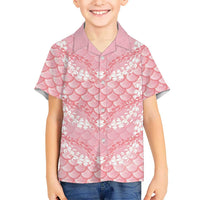 Soft Pink Mermaid Puakenikeni Maile Lei Kid Hawaiian Shirt