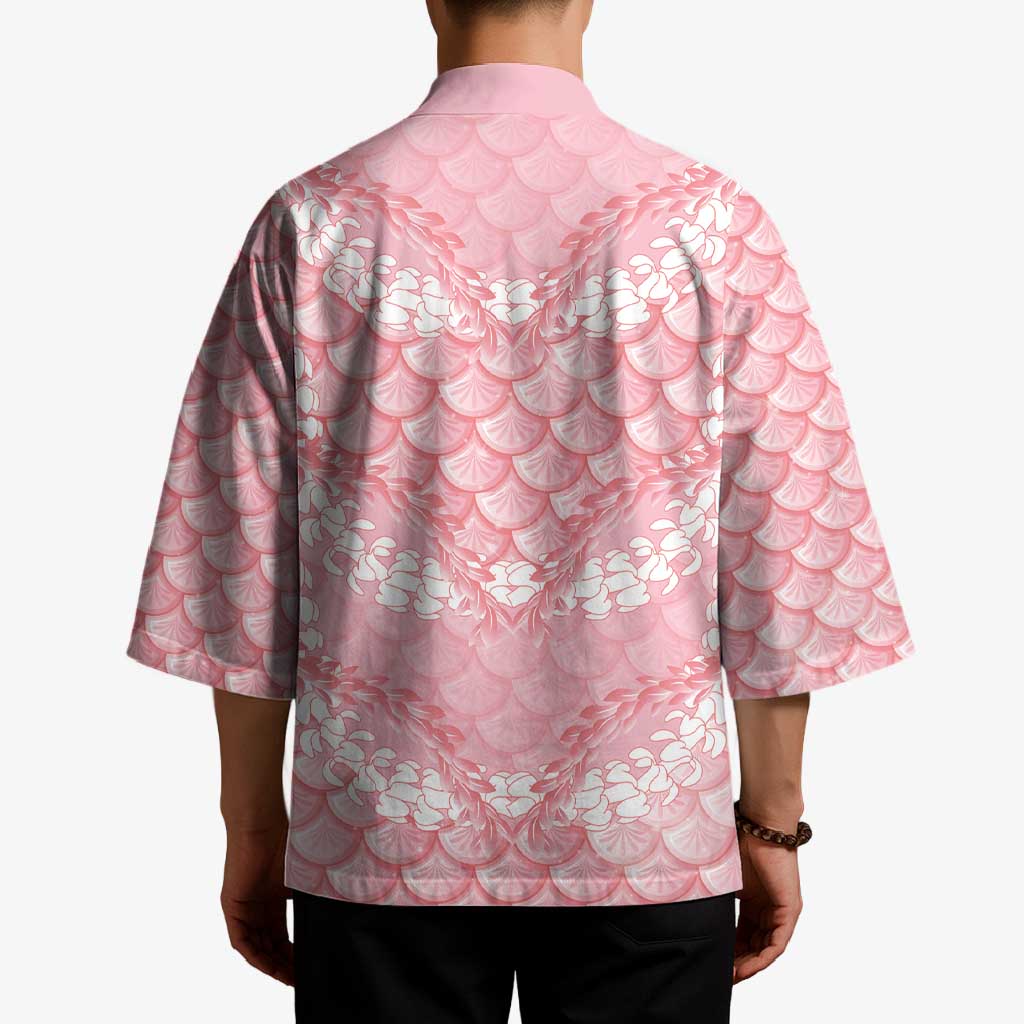 Soft Pink Mermaid Puakenikeni Maile Lei Kimono
