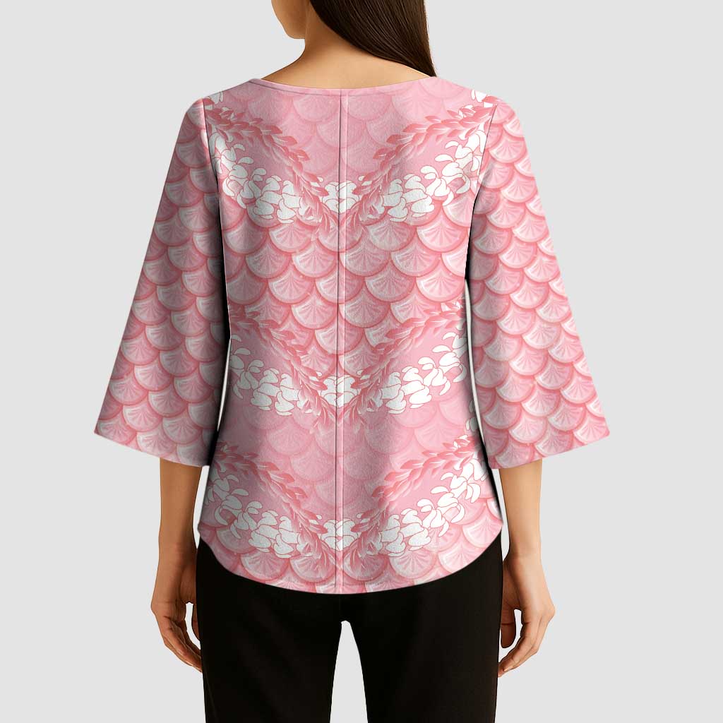Soft Pink Mermaid Puakenikeni Maile Lei Kimono Sleeve Blouse LT01 - Polynesian Pride